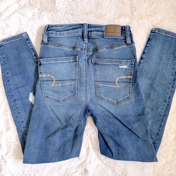 AE Super Hi-Rise Distressed Ripped Jeggings 00 X-Short - Picture 4 of 5